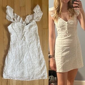 Forever 21 White Eyelet Butterfly-Sleeve Mini Dress XS